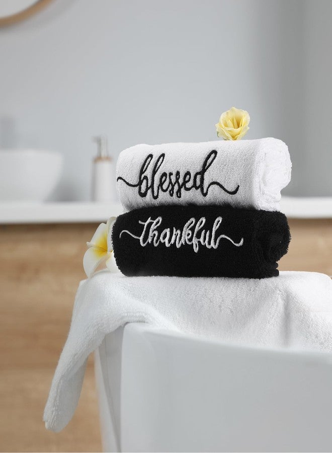 SmoothNovelty 3 Pcs Thanksgiving Black and White Fingertip Towels 100% Cotton Fall Farmhouse Bathroom Hand Towels 12 x 18 in Decorative Embroidery Blessed Thankful Grateful for Gift Home Decor - Image 4