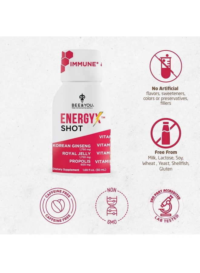 BEE & YOU Bee and You Energy X Shot, 12 Pack, Korean Red Ginseng, Royal Jelly, Propolis, Caffeine Free Energy Drink, Vitamin C, B3, B6, B12, Immune Support Supplement, Antioxidants, Pomegranate Flavor - Image 3