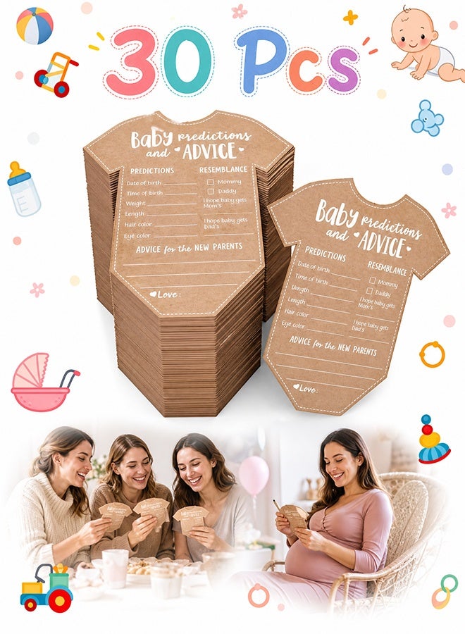 Quantum 30 Pcs Baby Prediction and Advice Cards - Bodysuit Shape Kraft Paper Game Cards - Baby Shower Guest Advice Keepsake Cards for Baby Shower Gender Reveal Party, Newborn Celebration and Welcome Baby Gathering - Image 1