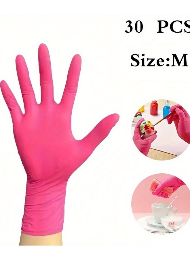 Rose Pink Disposable Nitrile Gloves 30pcs M Size Touchscreen Compatible Ambidextrous - Image 1