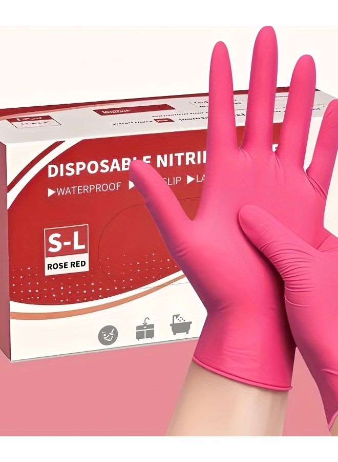 Rose Pink Disposable Nitrile Gloves 30pcs M Size Touchscreen Compatible Ambidextrous - Image 2