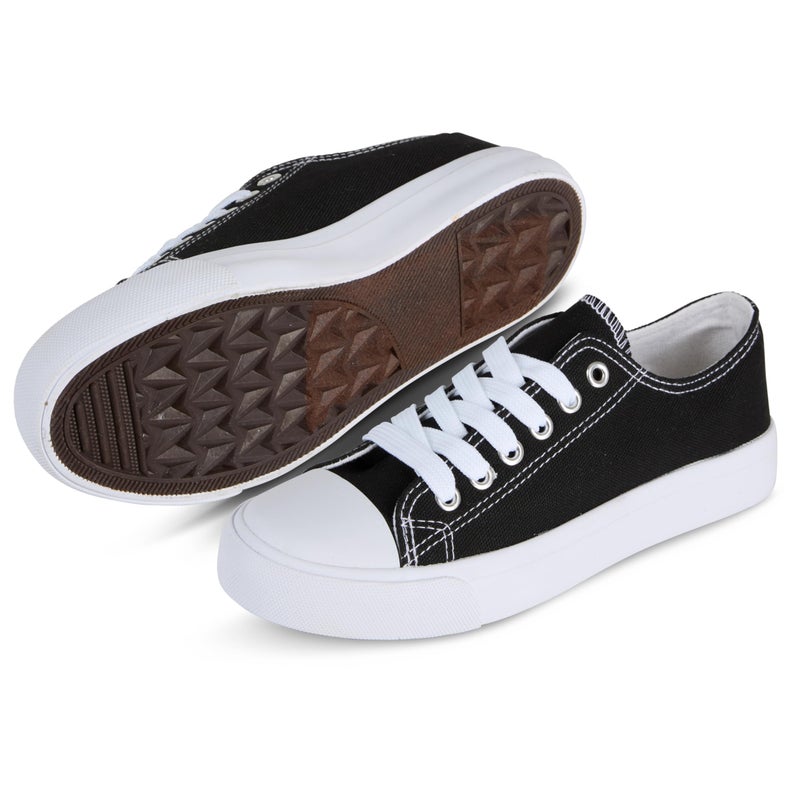 hello basics Canvas Shoes for Women Casual Low Top Black and White Sneakers Fashion Womens Tennis Shoes, Black White, Size 10 - Image 1