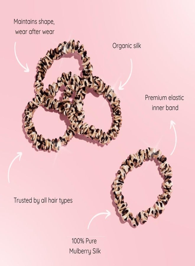 SILKIE x4 Set - Forget Satin - 100% Pure Mulberry Silk Black Brown Leopard Skinny Scrunchies Travel Pouch Everyday Hair Ties Elastics Hair Care Ponytail Holder No Damage (Savannah) - Image 2