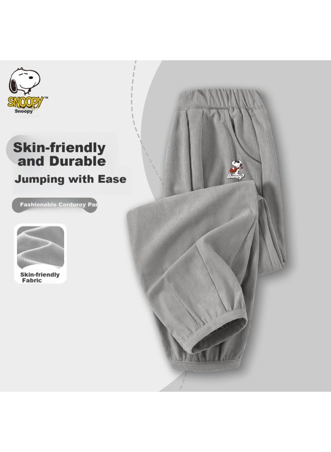 Snoopy Kids Spring And Autumn Corduroy Pants Fashionable Comfortable Boys And Girls Light Gray Playing Guitar 120 - Image 1