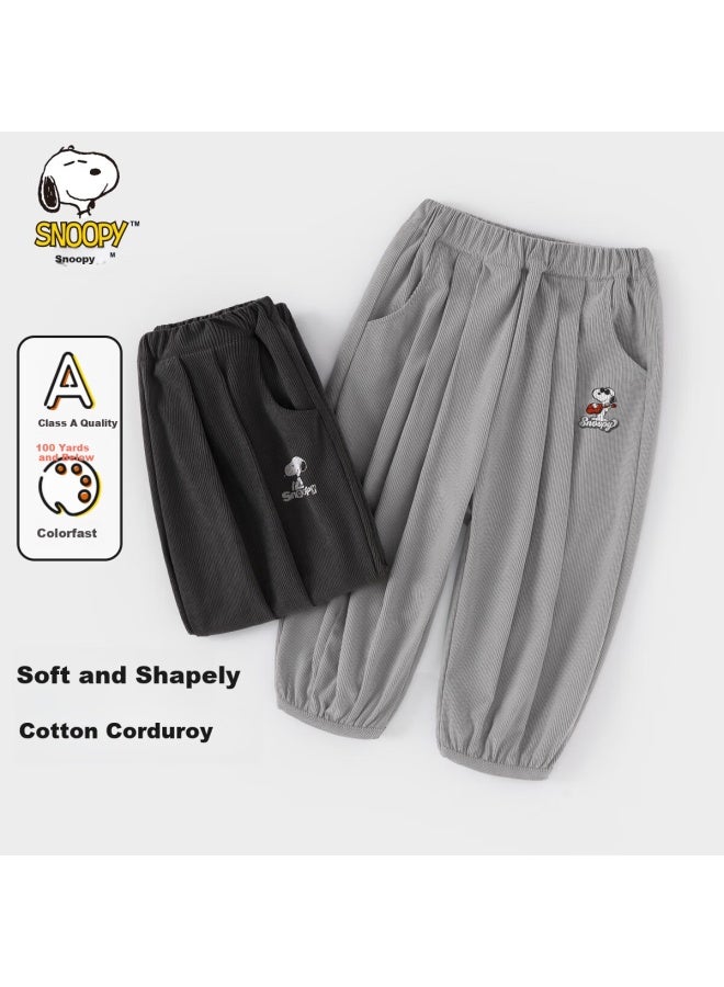 Snoopy Kids Spring And Autumn Corduroy Pants Fashionable Comfortable Boys And Girls Light Gray Playing Guitar 120 - Image 2