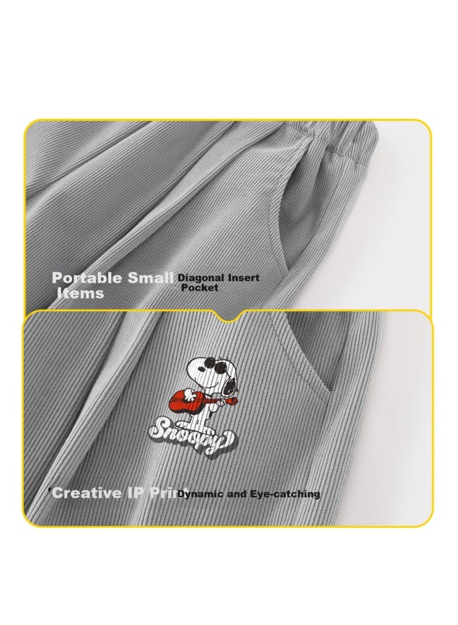 Snoopy Kids Spring And Autumn Corduroy Pants Fashionable Comfortable Boys And Girls Light Gray Playing Guitar 120 - Image 3