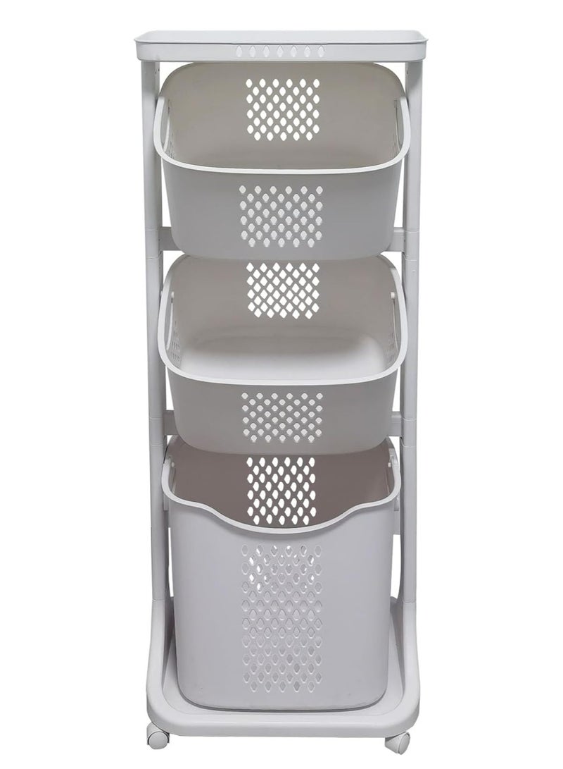 DubaiGallery 3-Tier Laundry Basket with Wheel Rolling Laundry Sorter Hamper for Kitchen Bedroom Bathroom - Image 2