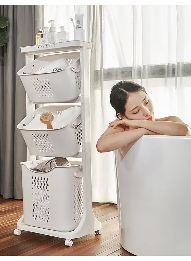 DubaiGallery 3-Tier Laundry Basket with Wheel Rolling Laundry Sorter Hamper for Kitchen Bedroom Bathroom - Image 4