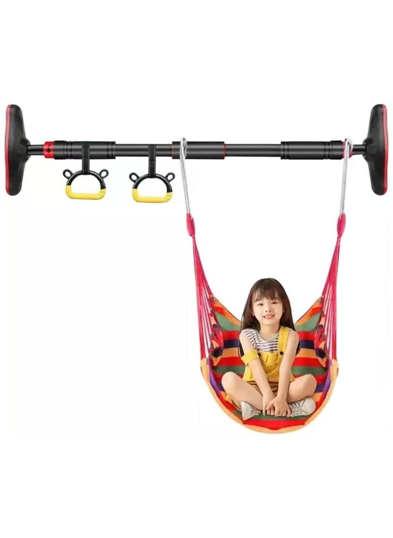 Generic Doorway Pull Up Bar with Indoor Swing Trapeze Bar and Cartoon Gymnastic Rings for Kids Adults, No Screw Chin Up Bar with Locking Mechanism Used 65-100CM  - Image 2