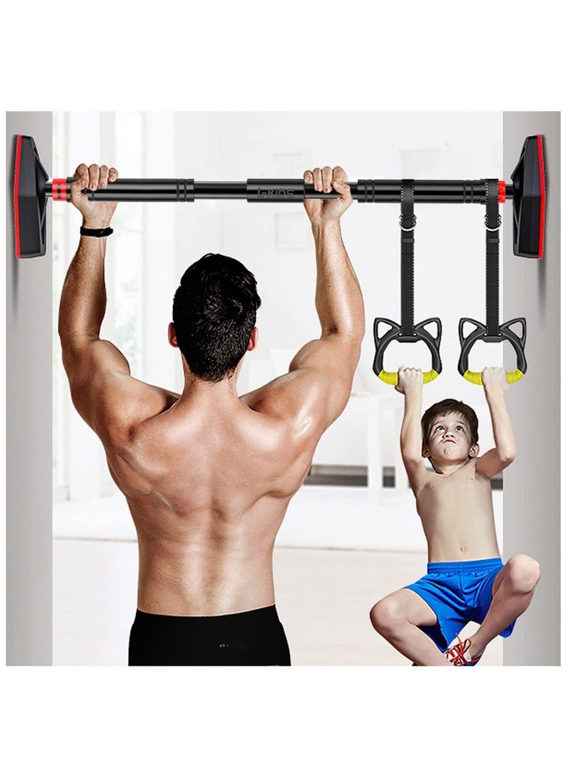 Generic Doorway Pull Up Bar with Indoor Swing Trapeze Bar and Cartoon Gymnastic Rings for Kids Adults, No Screw Chin Up Bar with Locking Mechanism Used 65-100CM  - Image 3