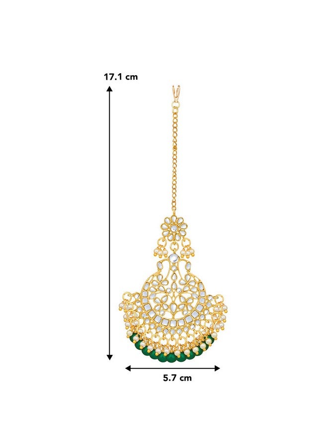 Peora Traditional Gold Plated Kundan Green Maang Tikka Matha Patti for Women - Image 5