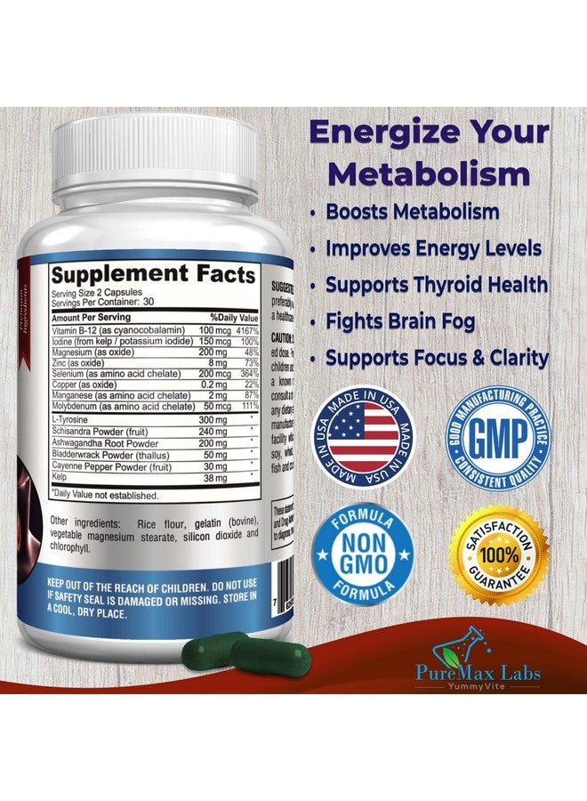 YUMMYVITE Thyroid Support With Iodine Metabolism Booster Energy Booster Increase Focus Premium Nongmo Thyroid Supplement 60 Capsules - Image 2