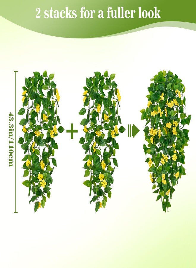 BLEUM CADE Fake Hanging Plants, 2pcs Artificial Hanging Plant, Faux Pothos Vines with Flowers Greenery for Wall Home Living Room Indoor Outdoor Decor (No Baskets, Yellow) - Image 2