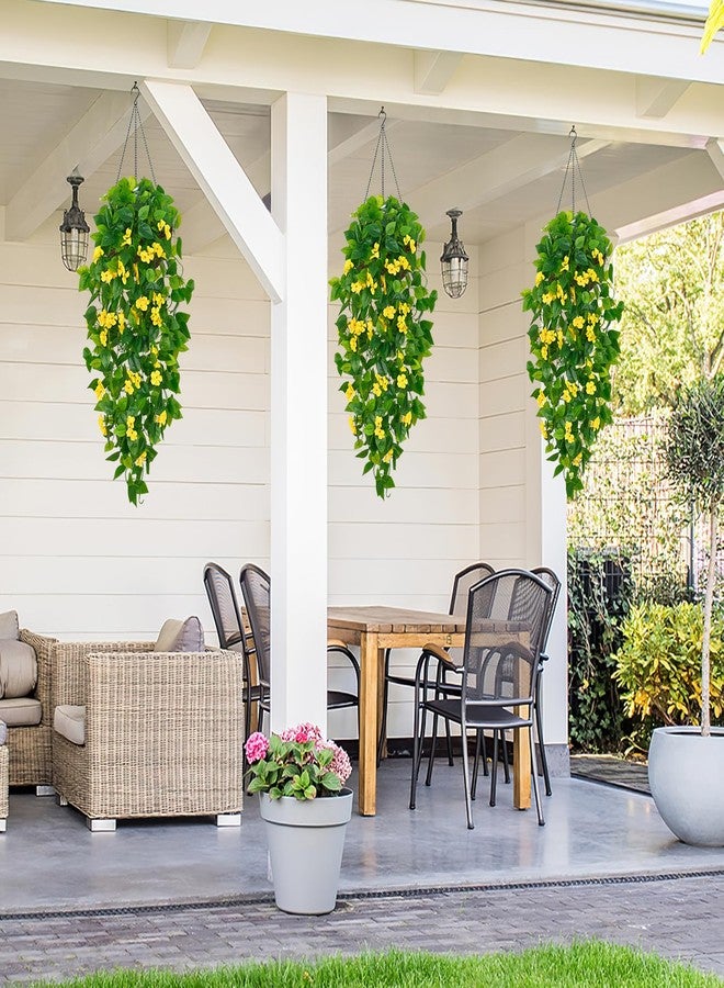 BLEUM CADE Fake Hanging Plants, 2pcs Artificial Hanging Plant, Faux Pothos Vines with Flowers Greenery for Wall Home Living Room Indoor Outdoor Decor (No Baskets, Yellow) - Image 5