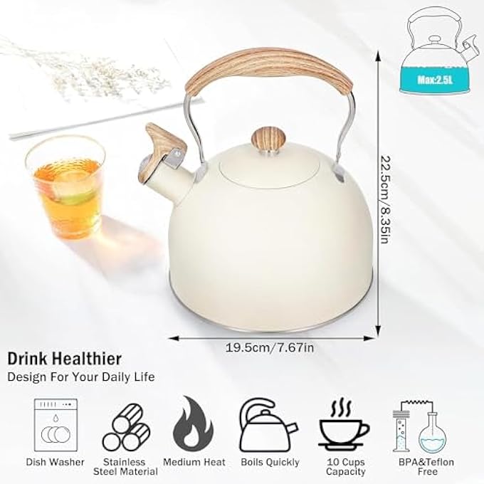 Zarmanuae Whistling Kettle Stainless Steel Tea Kettle 25 L Whistling Teapot Ergonomic Handle Teapot Suitable For Induction And Gas - Image 3
