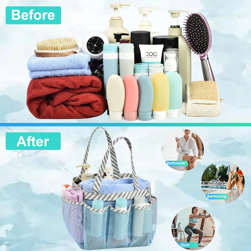 Haundry Mesh Shower Caddy Tote, Portable Shower Caddy Bag with 8 Pockets for College Dorm Room Essentials, Beach, Swimming, Gym - Image 3