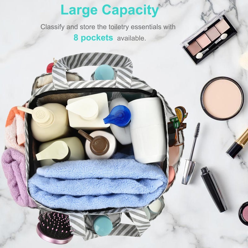 Haundry Mesh Shower Caddy Tote, Portable Shower Caddy Bag with 8 Pockets for College Dorm Room Essentials, Beach, Swimming, Gym - Image 2