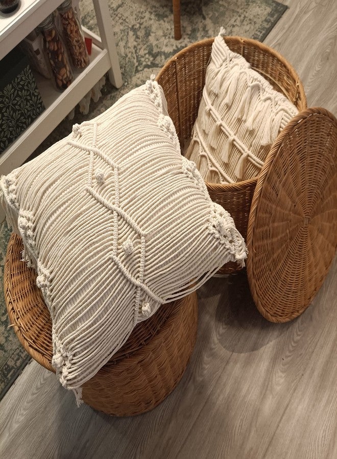 kiido Throw Pillow Covers Macrame Cushion Case Woven Boho Comfy Square Pillow Cases with Tassels Set of 2 Decorative Pillowcase (17X17) AB Style - Image 1
