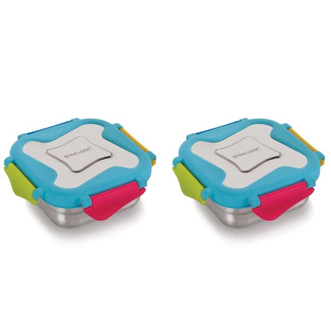 SMART STAINLESS STEEL TIFFIN LUNCH BOX FOR KIDS AND ADULTS AIRTIGHT LEAKPROOF SQUARE TIFFIN BOX FOR SCHOOL OFFICE WITH STEEL LID ROMEO 250 ML 2 PC