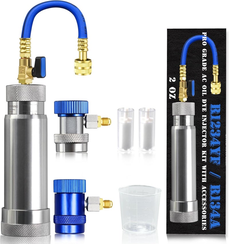 GallopMax R1234YF & R134A AC Oil Dye Injector Kit with Quick Couplers and Measuring Cup - Image 1
