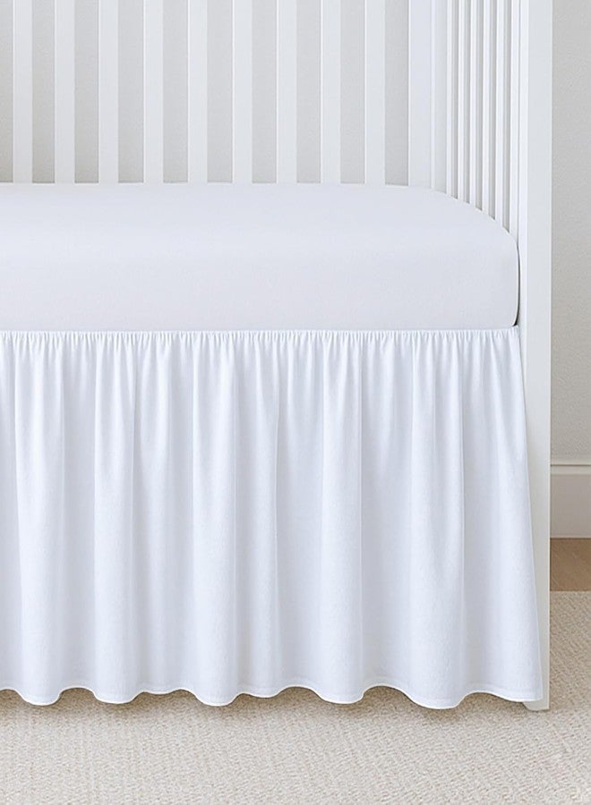 Silentnight Crib Ruffle Bed Skirt Microfiber Nursery Bedding Skirt for Baby Girls (28” x 52” x 14’’) Inch - White Solid - Image 1