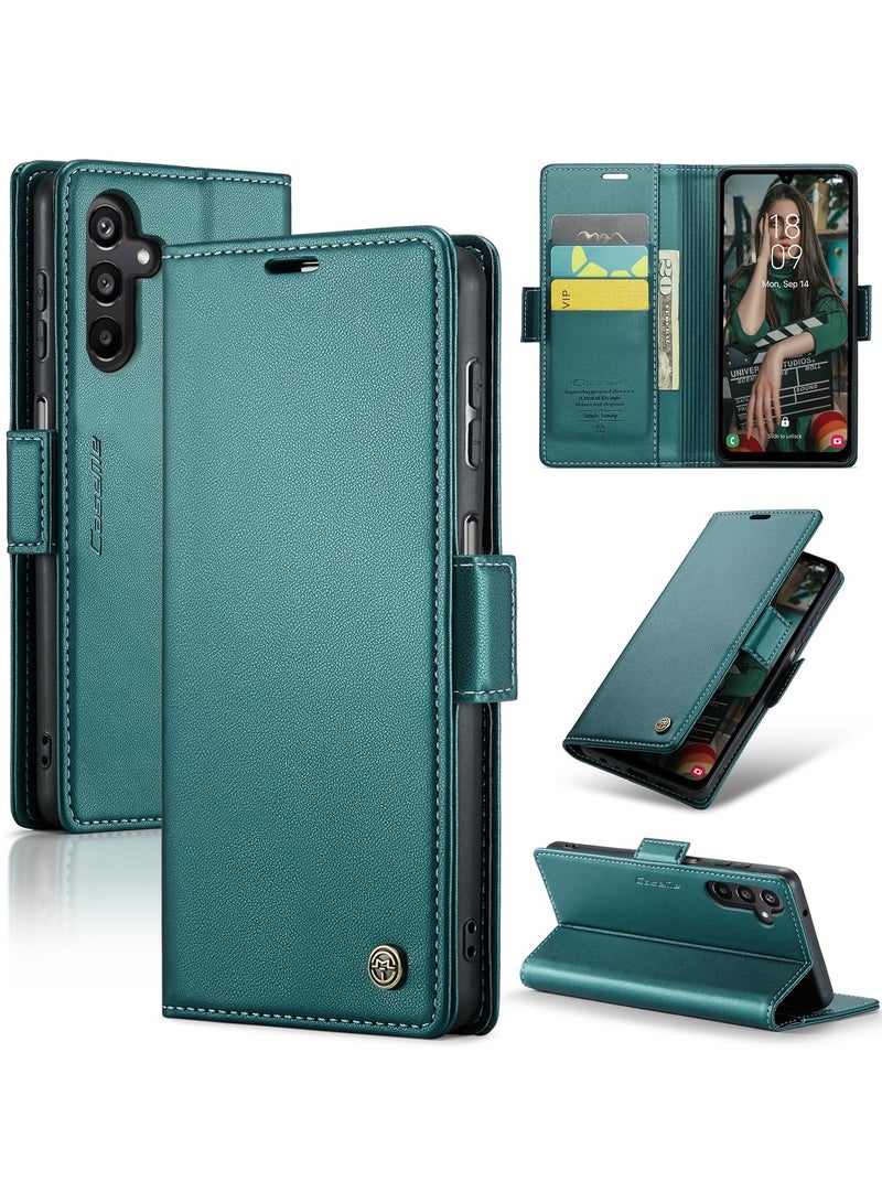 CaseMe Phone Case Luxury PU Leather Design Anti Fingerprint 023 Flip Cover Card Slot Holder Cover For Samsung Galaxy A15 (Green) - Image 1