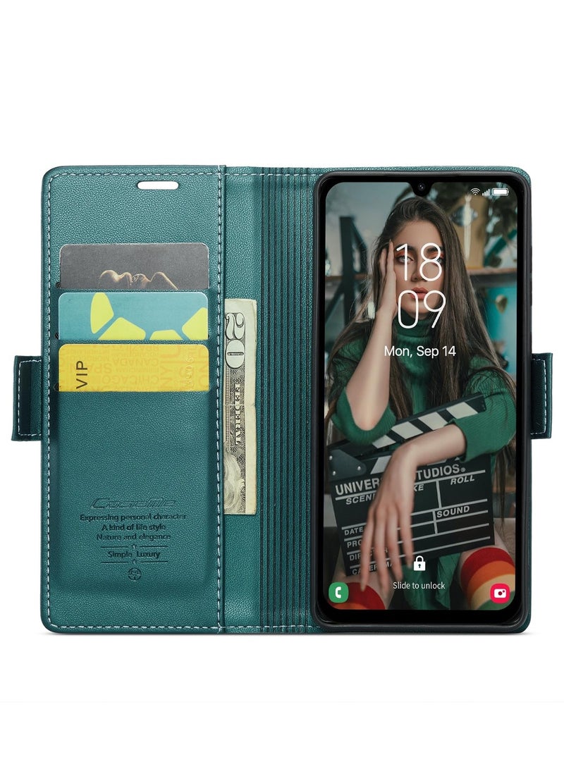 CaseMe Phone Case Luxury PU Leather Design Anti Fingerprint 023 Flip Cover Card Slot Holder Cover For Samsung Galaxy A15 (Green) - Image 3