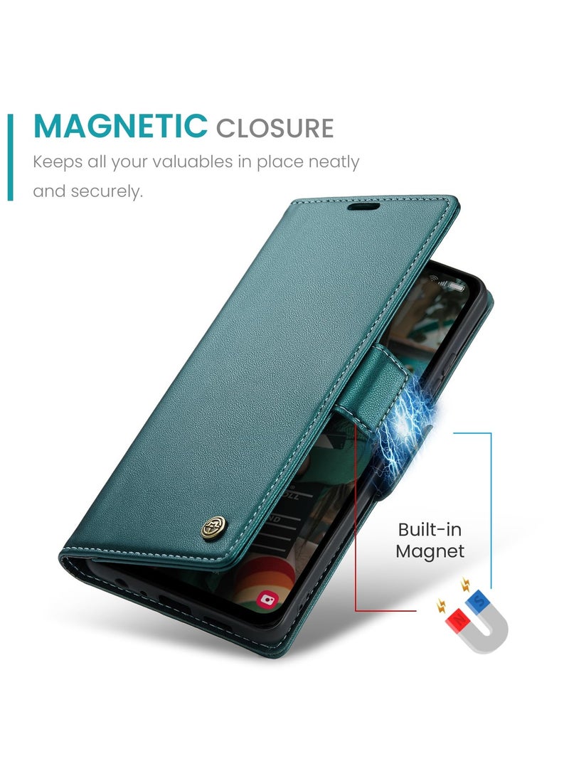 CaseMe Phone Case Luxury PU Leather Design Anti Fingerprint 023 Flip Cover Card Slot Holder Cover For Samsung Galaxy A15 (Green) - Image 4