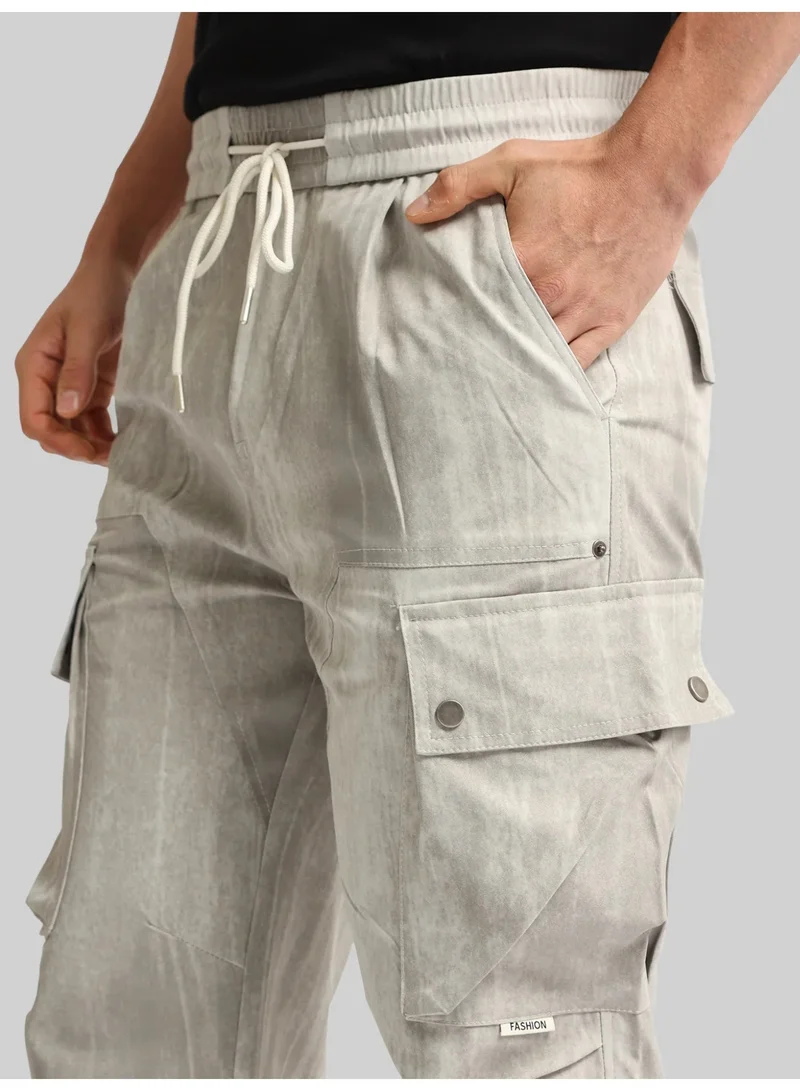 Maniac  Maniac Mens AOP Printed Grey Cotton Blend Baggy Cargo Pant for Men | Best Price UAE