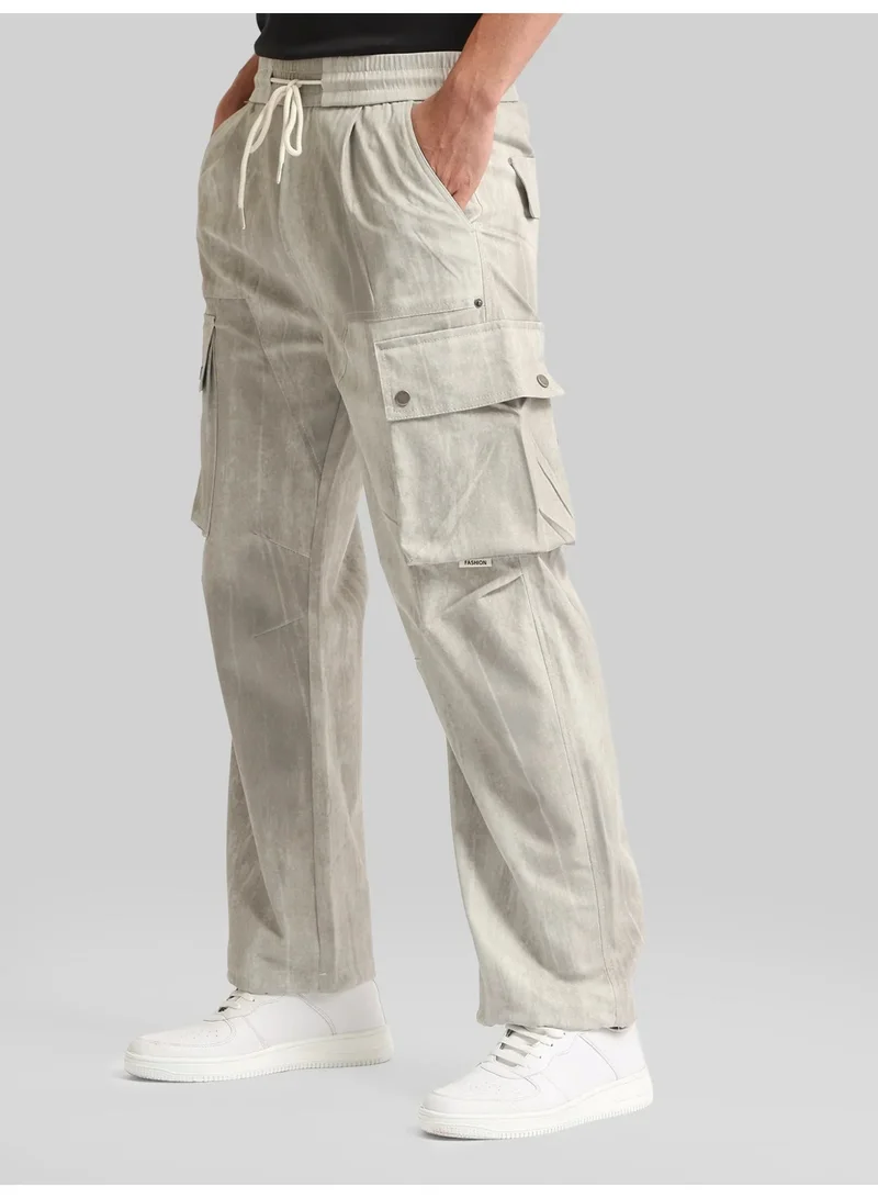 Maniac  Maniac Mens AOP Printed Grey Cotton Blend Baggy Cargo Pant for Men | Best Price UAE