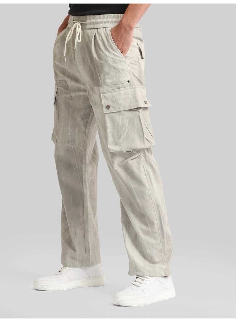 Maniac Mens AOP Printed Grey Cotton Blend Baggy Cargo Pant - Image 4