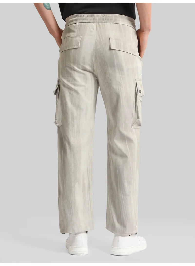 مانياك Maniac Mens AOP Printed Grey Cotton Blend Baggy Cargo Pant