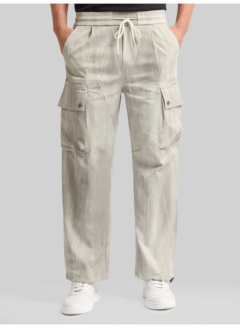 Maniac Mens AOP Printed Grey Cotton Blend Baggy Cargo Pant - Image 1