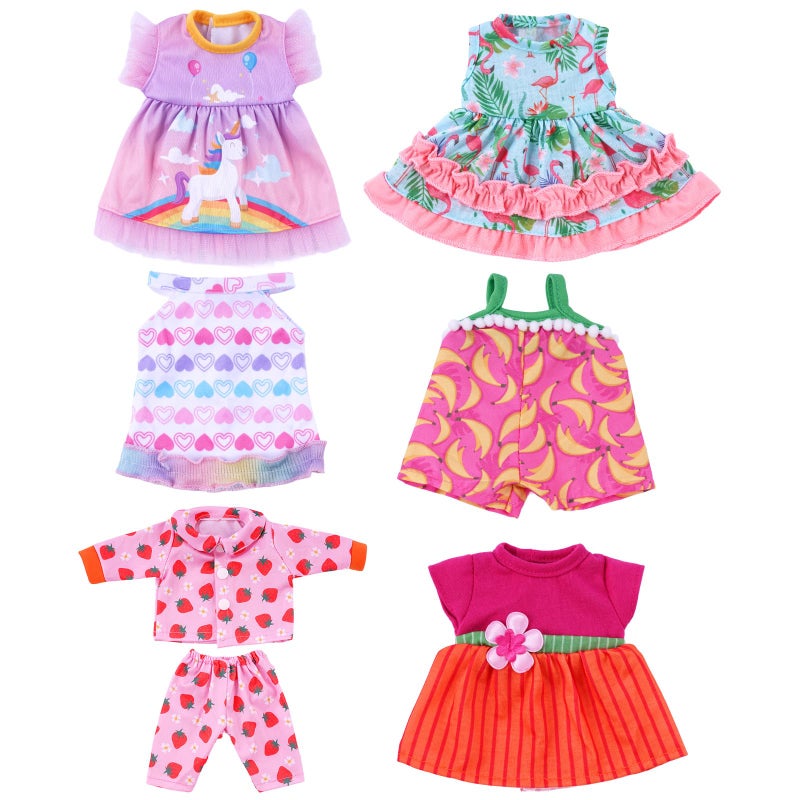 BABESIDE 6Piece Alive Baby Doll Clothes and Accessories Set for 810 Inch Dolls Includes Cute Dresses Skirts and Tops for Baby Dolls for KidsNot Doll - Image 3