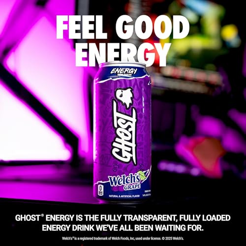 GHOST Energy Drink - 12-Pack, Welch's Grape, 16oz Cans - Energy & Focus & No Artificial Colors - 200mg of Natural Caffeine, L-Carnitine & Taurine - Gluten-Free & Vegan - Image 2