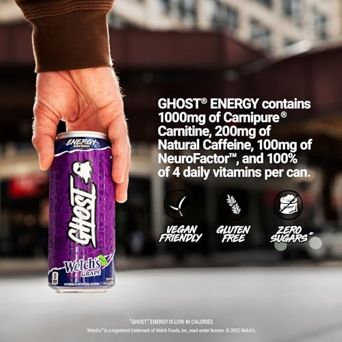 GHOST Energy Drink - 12-Pack, Welch's Grape, 16oz Cans - Energy & Focus & No Artificial Colors - 200mg of Natural Caffeine, L-Carnitine & Taurine - Gluten-Free & Vegan - Image 5