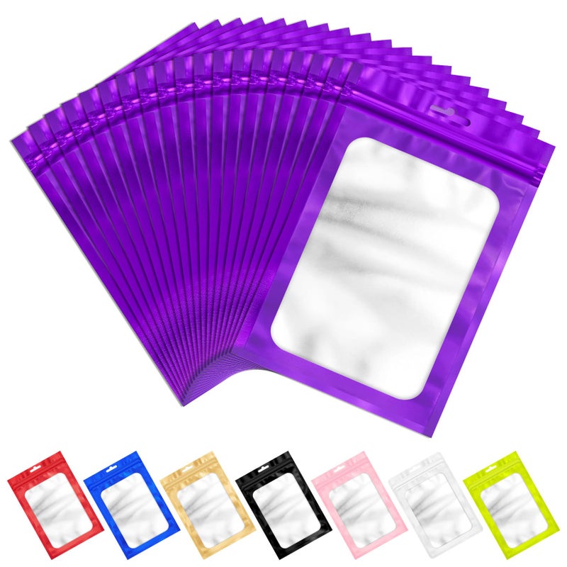 ANZNKU 100 Pieces Resealable Mylar Bags with Zipper and Frosted Clear Window Smell Proof Packaging Bags Foil Pouch Zipper Bag for Food Self Sealing Storage Supplies (Purple, 2.75Ã—3.93 inches) - Image 1