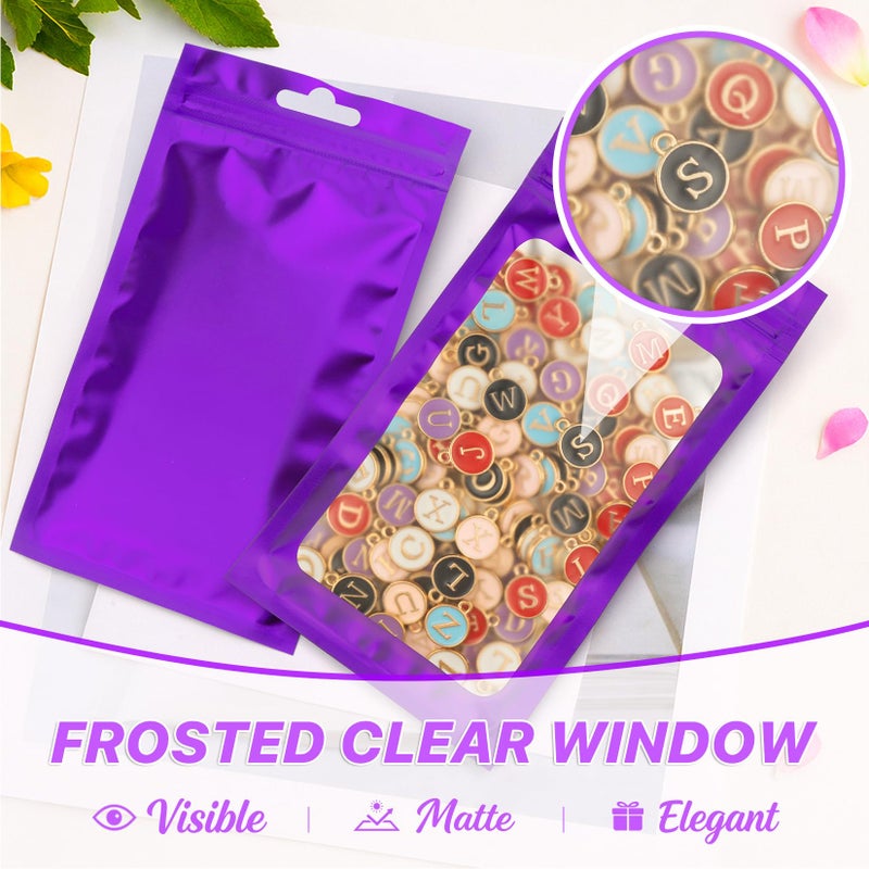 ANZNKU 100 Pieces Resealable Mylar Bags with Zipper and Frosted Clear Window Smell Proof Packaging Bags Foil Pouch Zipper Bag for Food Self Sealing Storage Supplies (Purple, 2.75Ã—3.93 inches) - Image 5