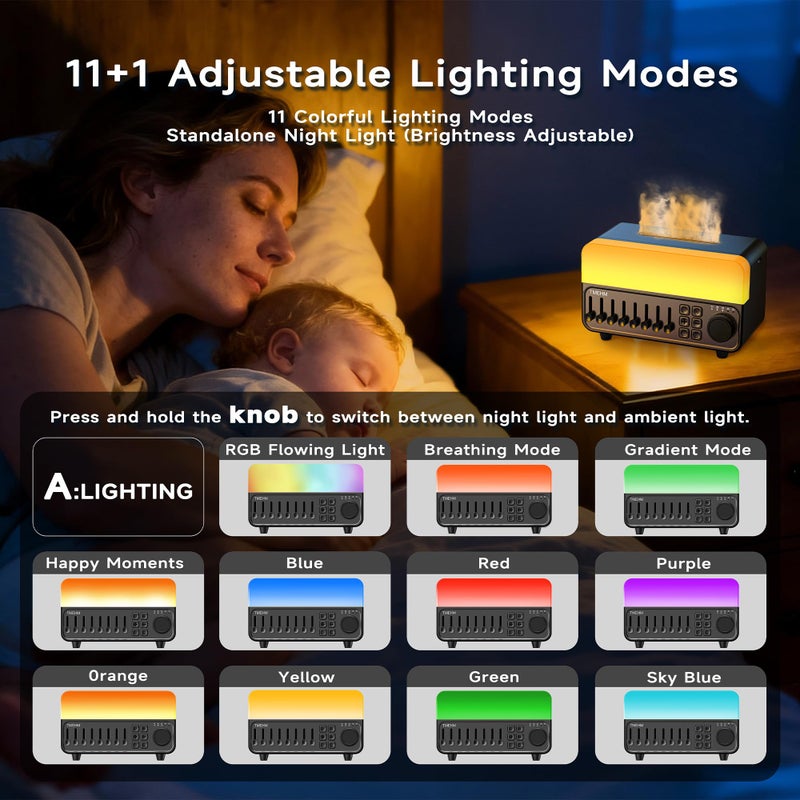 TMEHM 2026 4-in-1 Aroma Essential Oil Diffuser with Bluetooth Speaker Function, Humidifier, 12 Colors Night Light with 8 Nature Sounds, White Noise & Timer for Bedroom, Baby, Adults, and Kids (Black) - Image 4