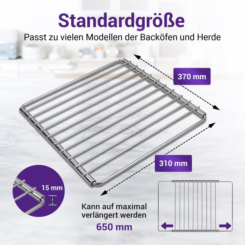 Vioks.pro شبكة فرن قابلة للتمديد 370/650 مم × 320 مم - شبكة فرن عالمية مع غطاء لولبي / شبكة فرن للفرن - Image 3