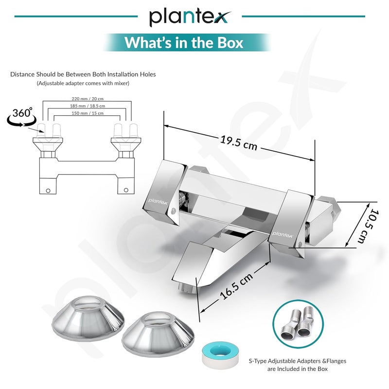 Plantex PRI316 Pure Brass NonTelephonic Wall Mixer for Bathroom with Teflon Tape and Wall FlangeMixer Tap for Bathroom Mirror Chrome Finish - Image 3