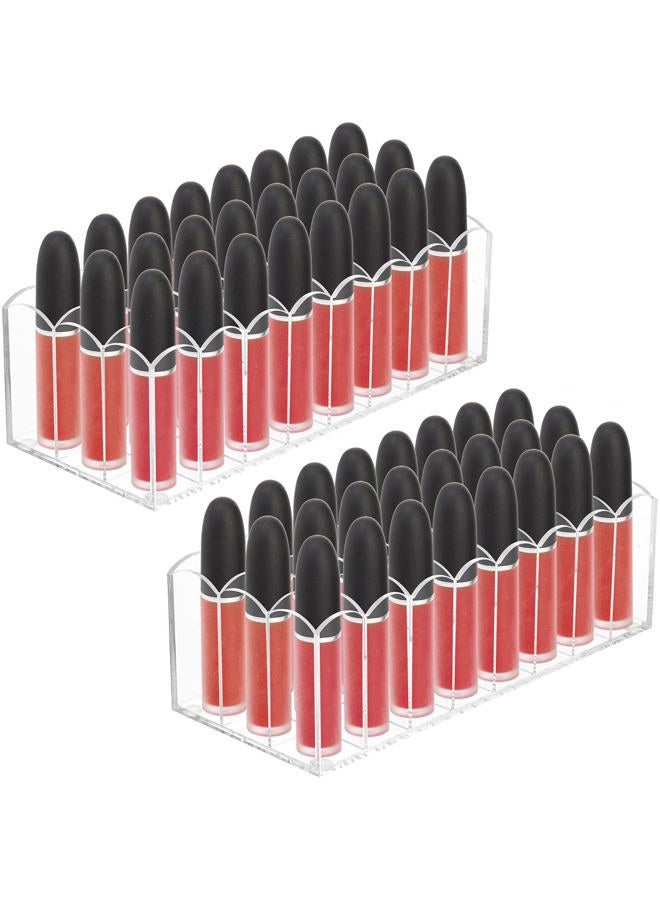 Hedume حامل ملمع شفاه من 2 عبوة، منظم أكريليك لملمع الشفاه ومستحضرات التجميل بـ 24 مساحة، صندوق عرض ملمع الشفاه للمنتجات الطويلة - Image 1