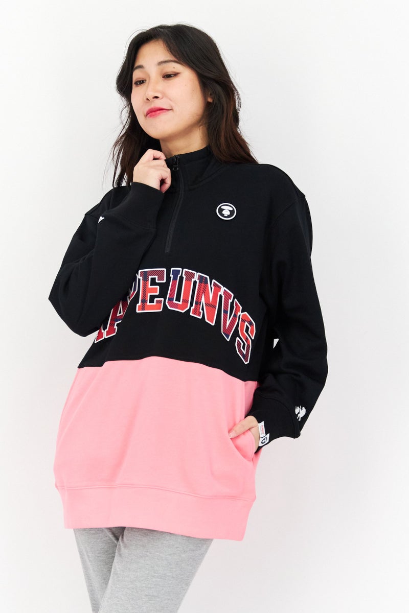 Aape By A Bathing Ape Women Mock Neck Graphic Print Long Sleeves Sweatshirt, Black - Image 1