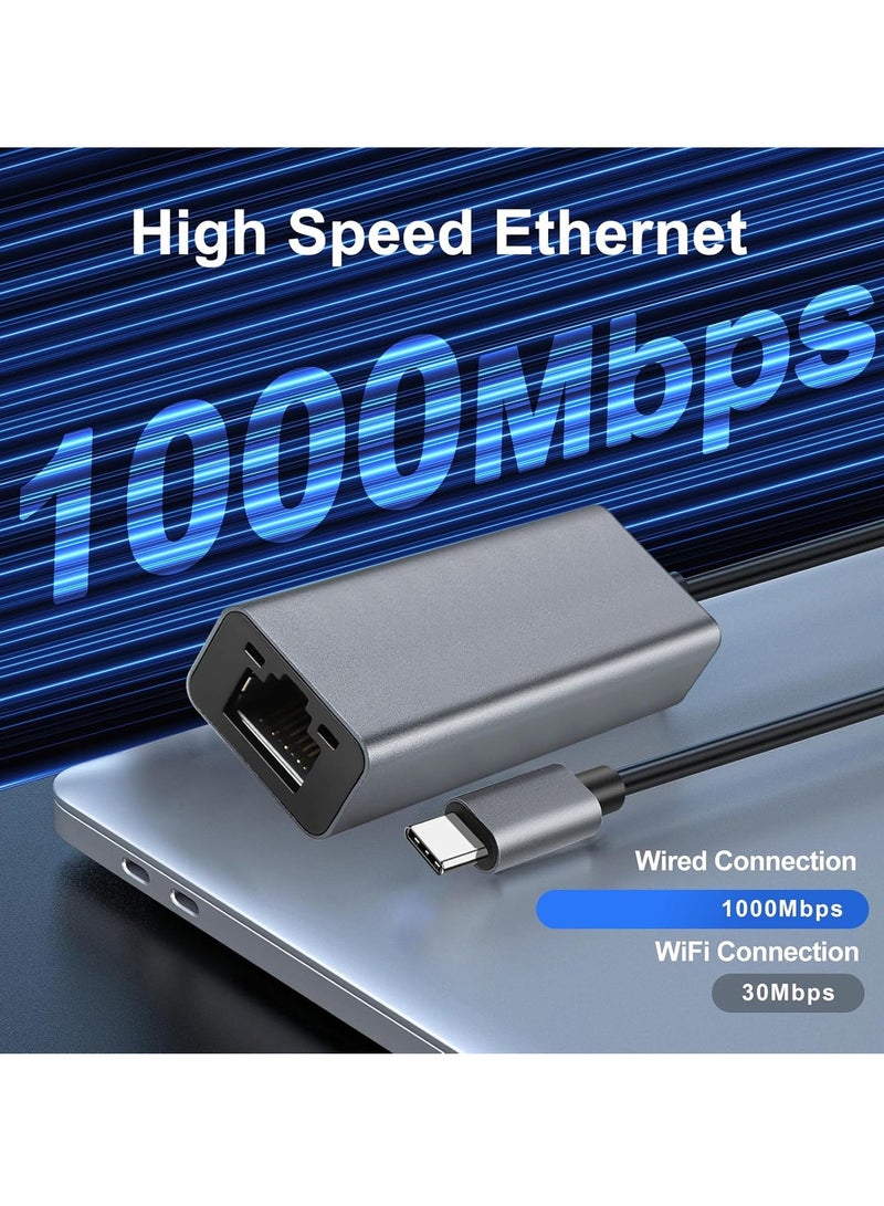 USB C to Ethernet Adapter,10/100/1000 Mbps,Portable 1-Gigabit Network Hub,USB 3.0 to RJ45 Internet Adapter Compatible with Laptop,MacBook PC with Windows,XP,Mac/Linux - Image 2