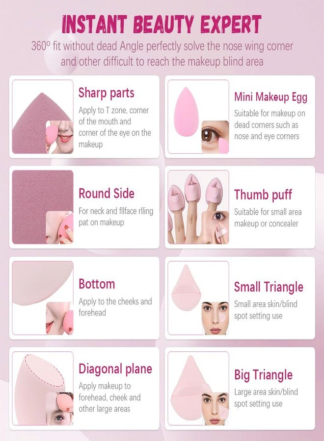 MAYCREATE® 14Pcs Makeup Sponge Set, Face Powder Puff for Women, Assorted Blender Sponges, Triangular Makeup Puff, Thumb-sized Foundation Blending Pads for Loose Powder, Liquid (Pink) - Image 3