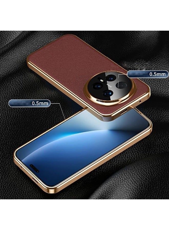 Genuine Leather Case Compatible with Honor Magic 8 Pro 5G Slim Luxury Electroplated Magnetic Cover with Camera Protection - Image 4