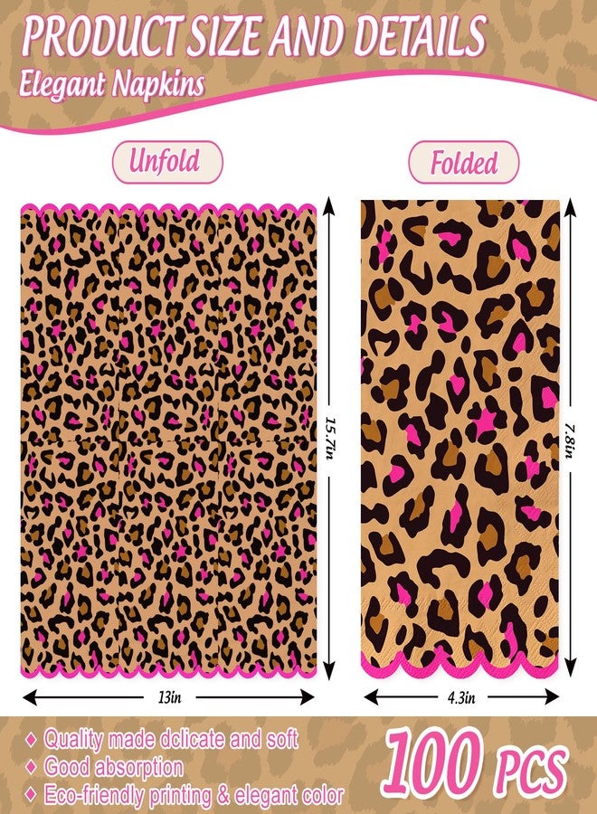 AnyDesign 100 Pcs Cheetah Guest Napkins Disposable Napkins Pink Leopard Print Scalloped Dinner Hand Paper Napkin for Birthday Table Bathroom Party Supplies - Image 2