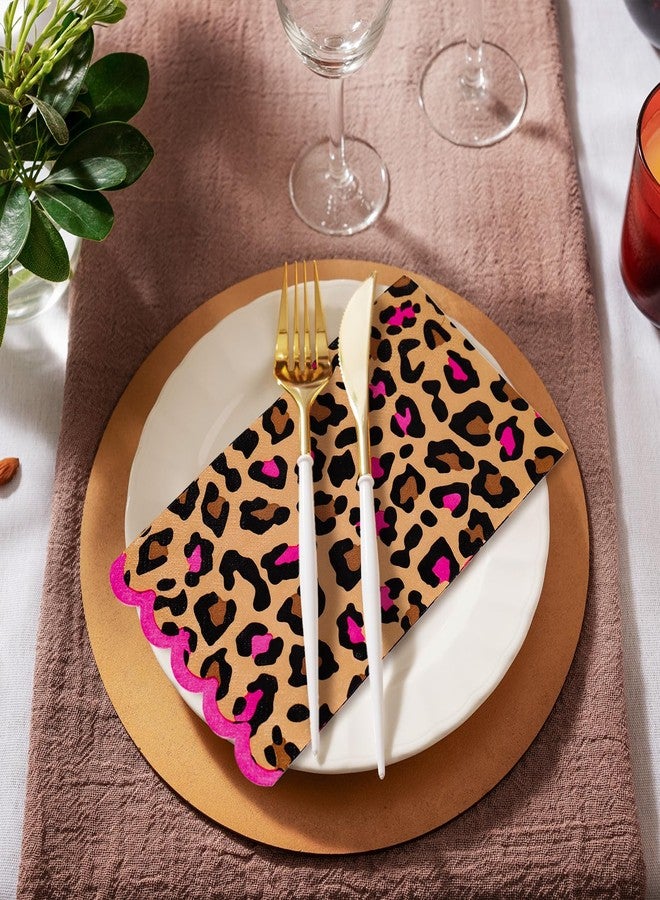 AnyDesign 100 Pcs Cheetah Guest Napkins Disposable Napkins Pink Leopard Print Scalloped Dinner Hand Paper Napkin for Birthday Table Bathroom Party Supplies - Image 3