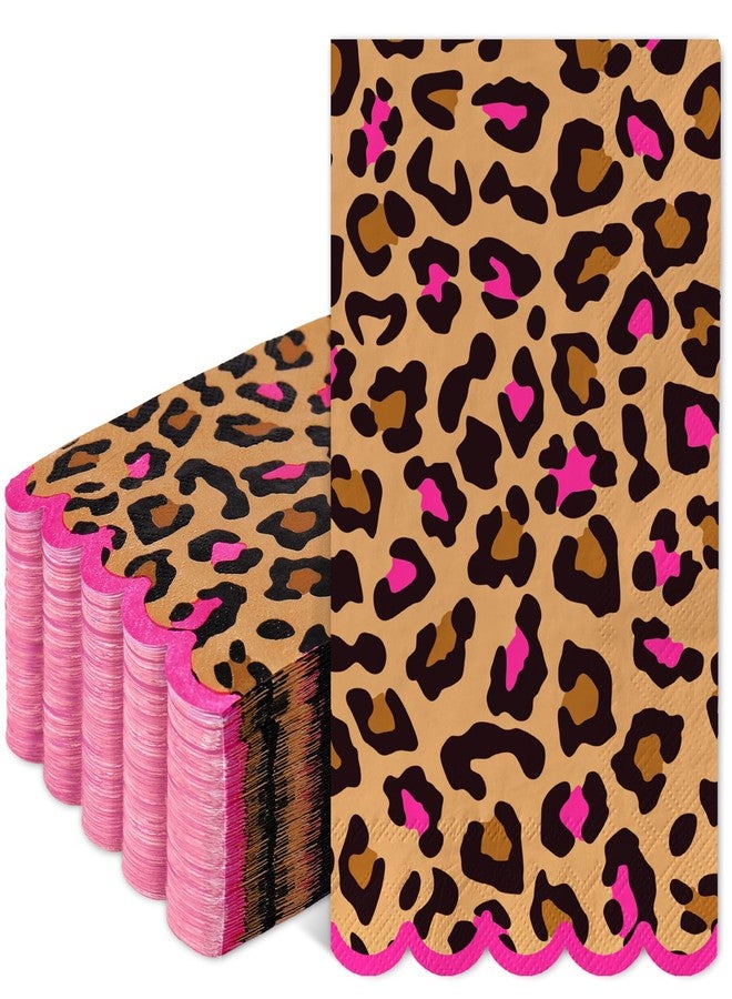 AnyDesign 100 Pcs Cheetah Guest Napkins Disposable Napkins Pink Leopard Print Scalloped Dinner Hand Paper Napkin for Birthday Table Bathroom Party Supplies - Image 1