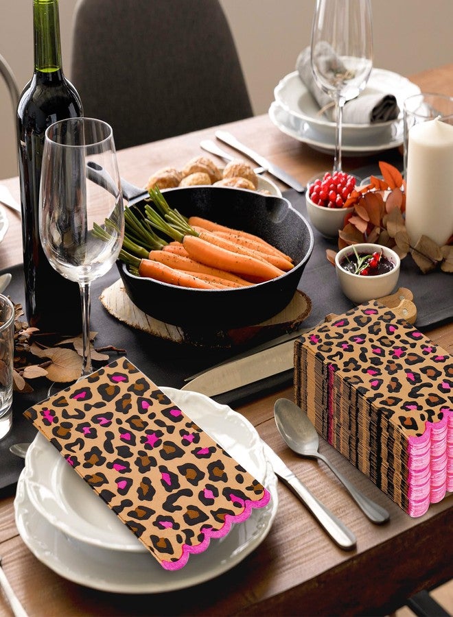 AnyDesign 100 Pcs Cheetah Guest Napkins Disposable Napkins Pink Leopard Print Scalloped Dinner Hand Paper Napkin for Birthday Table Bathroom Party Supplies - Image 4